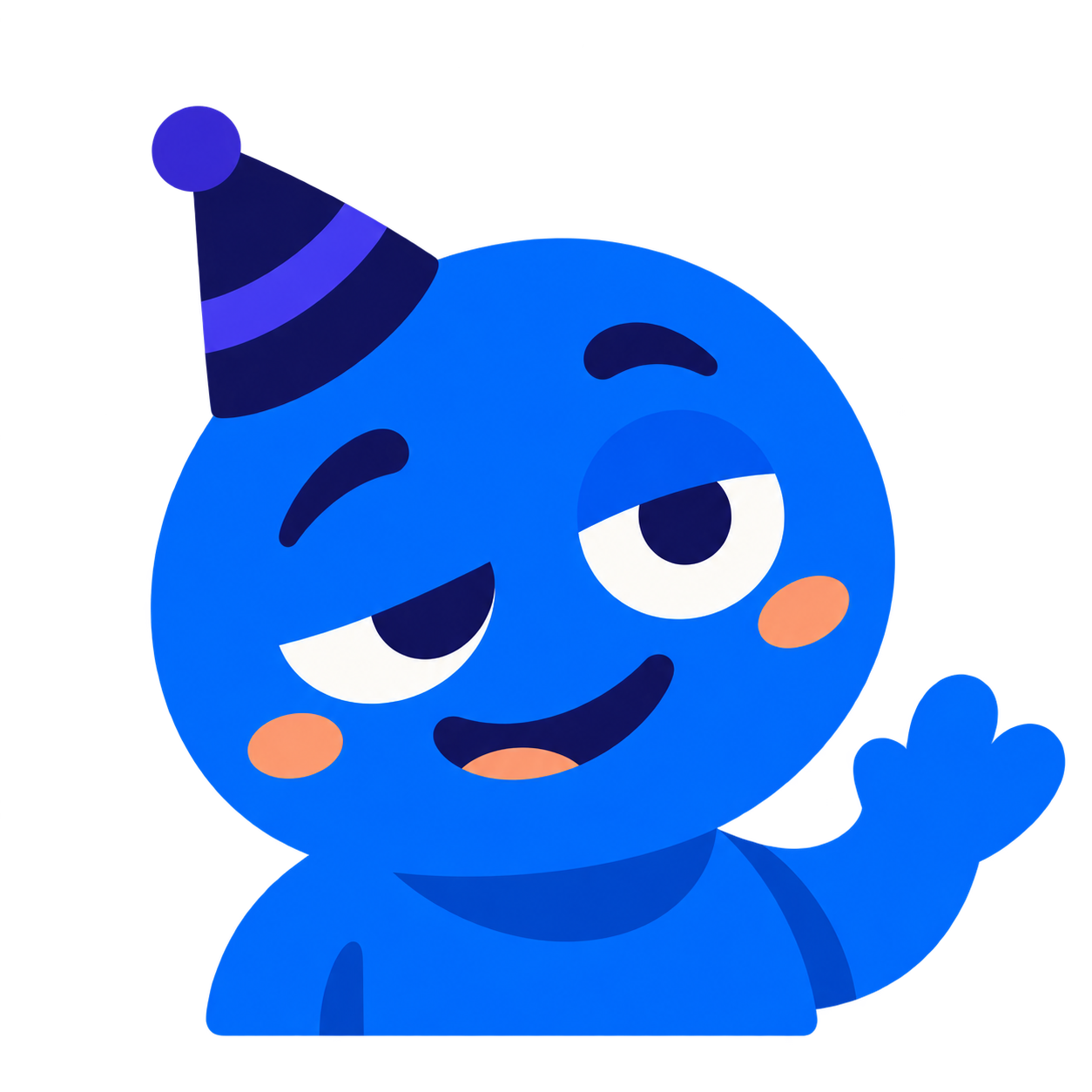 Der blaue Drunk Buddy winkt